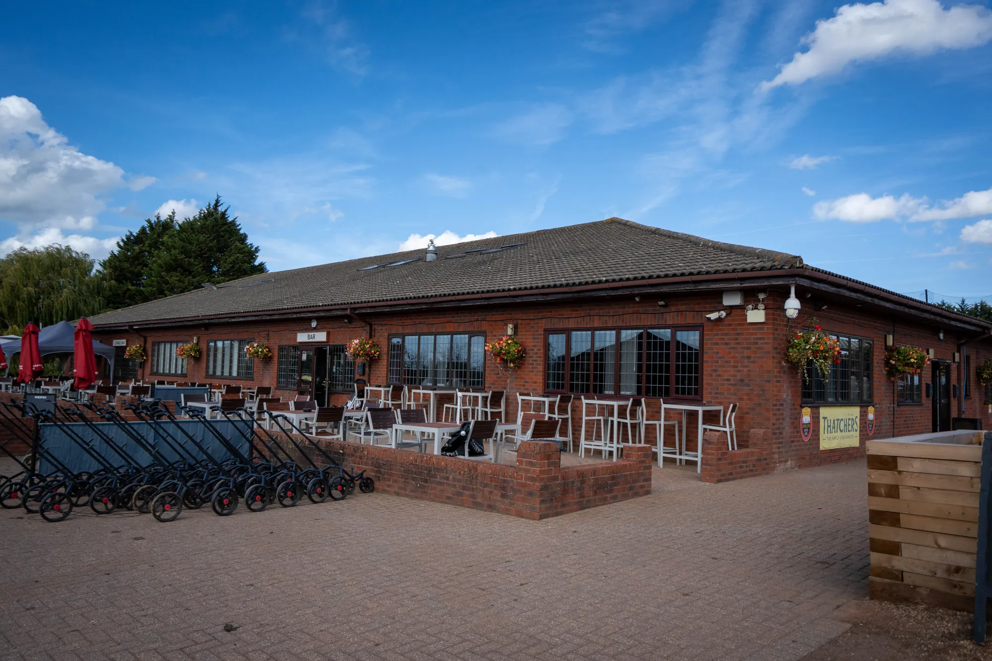 The clubhouse terrace and entrance